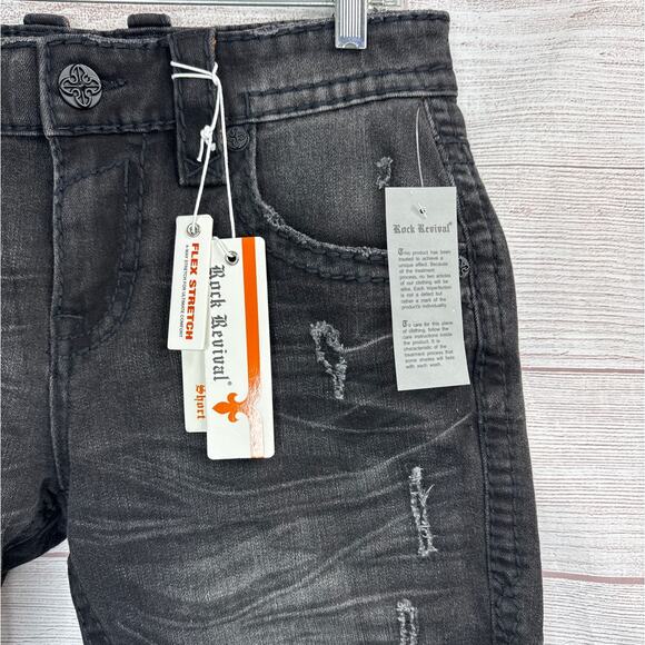 NWT Rock Revival Ryker Distressed Black Jean Shorts Mens Size 30 - Picture 6 of 9